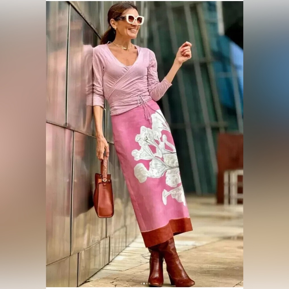 Zara Pink and White Midi Pencil Skirt for Cocktail